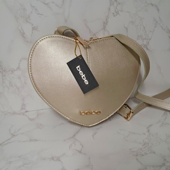 bebe Handbags - Bebe Gold Malou Heart Shaped Crossbody Bag - NWT